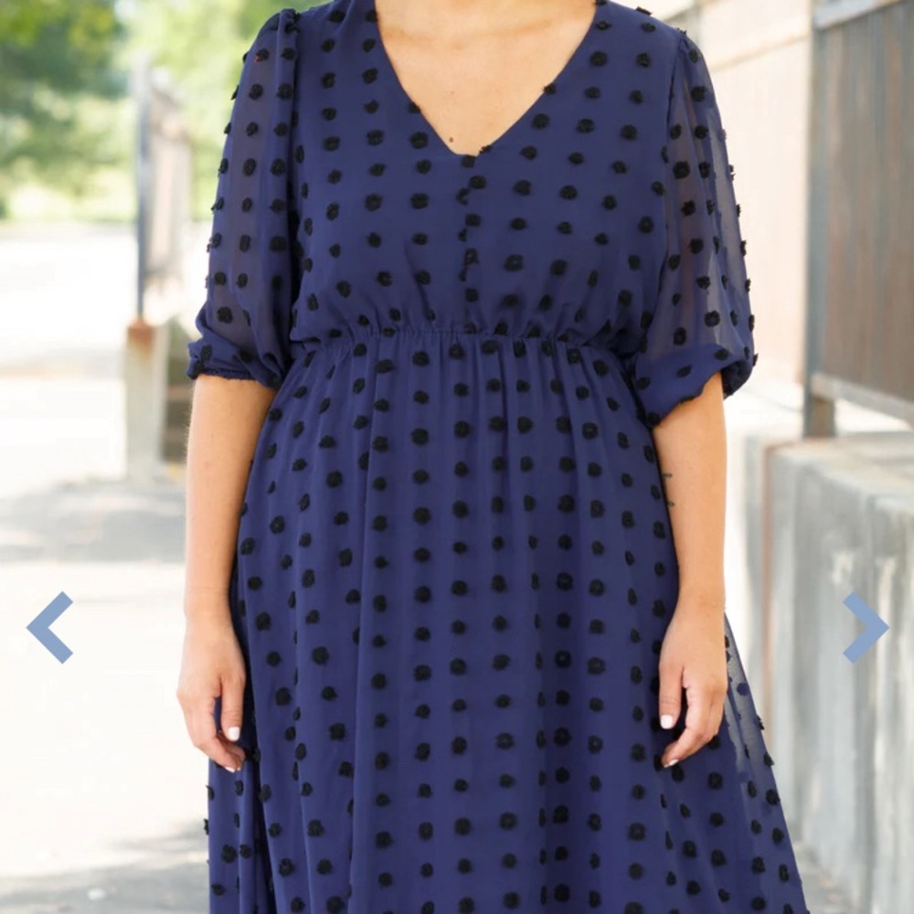 Chic Soul’s Sail On By Party Dress in Navy Blue with raised black polka dots 3X
